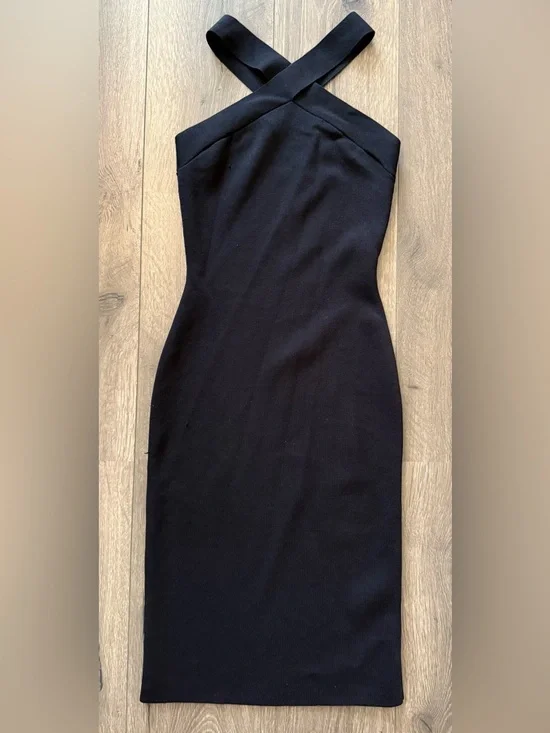 Babaton Black Cross Strap Midi Dress Size Small Bodycon Minimalist Chic - Picture 2 of 9